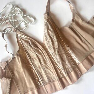 Vintage Lady Marlene Corset In Satin and Lace Nude / Beige 36B